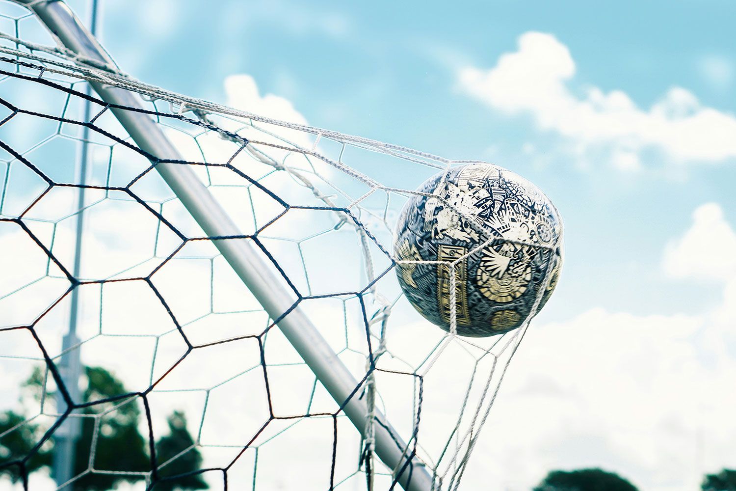 Ein Ball fliegt ins Tor